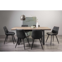 Weathered Oak 190 to 240cm Extending Dining Table Set 6 Dark Grey Faux Leather Chairs