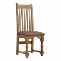 Traditional Style Solid Mango Wood Kitchen Dining Chair With Leather Seat Pad 110x45cm