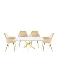 Value Nova 160cm Gold Rectangtular Dining Set With 4 Quinn Champagne Chairs