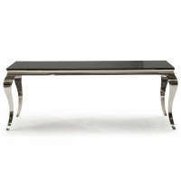 Louis Large Black Glass Top Dining Table With Chrome Legs