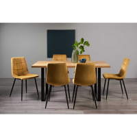 Ramsay Oak 6 Seater Rectangular Table And 6 Mondrian Mustard Velvet Chairs Dining Set