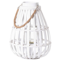 Modern Style Glass White Painted Domed Wicker Lantern With Rope Detail 40 x 29cm