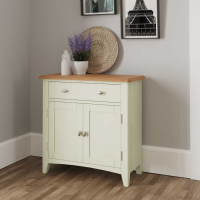 Modern White Painted Small Sideboard with Oak Top 2 Doors 1 Drawer