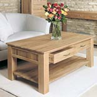Solid Light Oak 4 Drawer Coffee Table With Lower Shelf Open Base 110cm x 60cm Rectangular