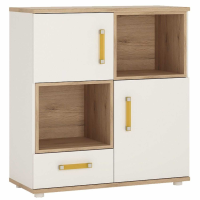 Kids White High Gloss Light Oak Trim 2 Door 1 Drawer Cupboard 2 Open Shelves Orange Handles