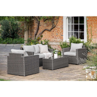 Grey PE Rattan Outdoor Garden Square 2 Seater Sofa Set with Coffee Table