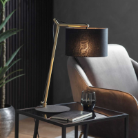 Modern Style Antique Brass Black Cotton Double Insulated Arc Table Lamp 52 x 43cm