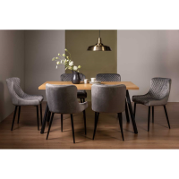 Ramsay Rustic Oak Effect 6 Seater Kitchen Dining Set with 6 Grey Velvet Chairs