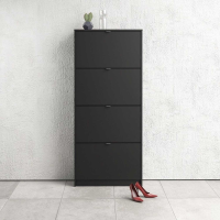 Matt Black Painted Shoe Storage Cabinet Cupboard With 4 Tilting Doors