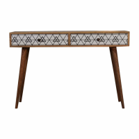 Nordic Style Mango Wood 2 Drawer Screen Printed Triangular Long Console Table 80 x 120cm