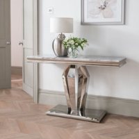 Modern Grey Marble Hallway Console Hall Table on Shaped Polished Steel Base 120cm Wide