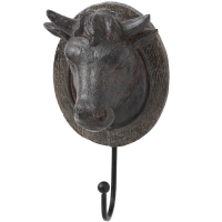 Rustic Style Wood and Resin Ornamental Cow Head Coat Hook 23 x 12cm