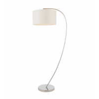 Modern Unique Bright Nickel Curved Base White Drum Shaded Floor Lamp 152 x 45cm