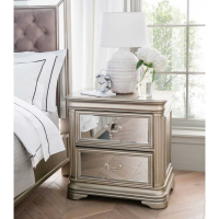 Jessica Modern Eucalyptus and Mirrored Bedside Table Cabinet in Champagne