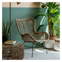 Outdoor Garden Natural Rattan Lounger Accent Chair on Metal Legs