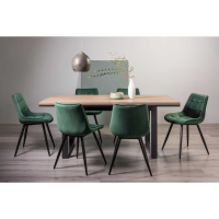Weathered Oak 190 to 240cm Extending Dining Table Set 6 Green Velvet Fabric Chairs