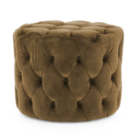 Perkins Modern Cylindrical Brown Velvet Fabric Buttoned Footstool 55cm Diameter