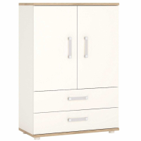 Kids Modern White High Gloss and Light Oak 2 Door 2 Drawer Cabinet With Opalino Handles