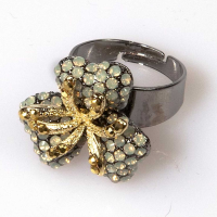 Grey Opal Triple Leaf Flower Ring Small