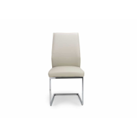 Modern Taupe Cream Leather Cantilever Dining Chair Chrome Frame Legs