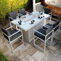Grey Aluminium Framed Outdoor Garden Bar Table Pattern Glass Top with Fire Pit