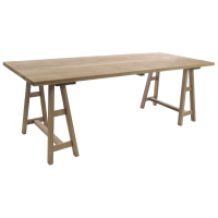 Extra Large Rustic 220cm Trestle Dining Table Stripped Mahogany Wood