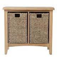 Modern Style Oak Wood 2 Woven Wicker Basket Living Room Hall Bench 50 x 80cm