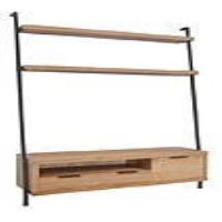 Large Solid Wood TV Bookcase Shelving Leaner Wall Unit Steel Frame 190 x 140cm