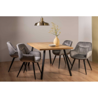 Ramsay Oak 6 Seater Rectangular Dining Table And Dali 4 Grey Velvet Chairs Dining Set
