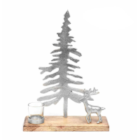 Large Cast Tree And Stag Candle Holder Ornament