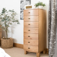 Wideboy Solid Oak 7 Drawer Slim Narrow Tallboy Chest Mid Century Style 141x40cm
