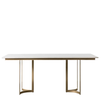 Modern White Marble Top Dining Table Brass Gold Metal Base 180 x 90cm
