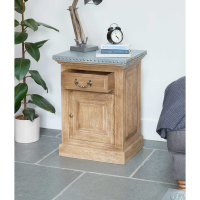 Hardwood Lamp Table Bedside Table Pot Cupboard Zinc Metal Studded Top 1 Door and Drawer Urban Chic Style
