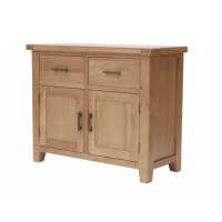 Solid Natural Oak Small Sideboard Cabinet 2 Drawers 2 Doors Bar Handles