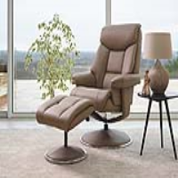 Light Brown Leather Swivel Recliner Armchair and Footstool Set Chrome Base