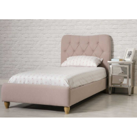 Suzie Modern Blush Pink Velvet Upholstered 3' Bed With Buttoned Headboard 114 x 105.5cm
