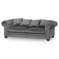 Modern Grey Velvet Chesterfield Large Living 3 Seater Buttoned Scroll Arm Sofa 73x220cm