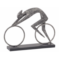 Raw Antique Metallic Silver Abstract Lone Racing Cyclist Sculpture