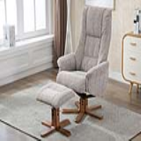 Florida Swivel Recliner And Footstool With Wheat Fabric And Autumn Oak Base