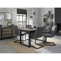 Tivoli Weathered Oak 4 to 6 Seater Extending Dining Set 4 Dark Grey Fabric Cantilever Chairs