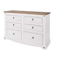 Corona White Painted Wooden 3+3 Drawer 132cm Wide Chest Waxed Effect Pine Top