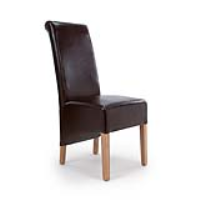 Krista Brown Bonded Leather Effect Roll Back Dining Chair On Rubber Wood Legs 106 x 46cm