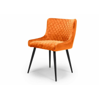 Modern Tub Dining Chair Burnt Orange Quilted Fabric Black Metal Legs