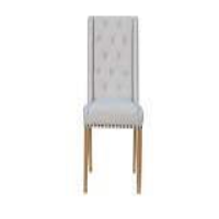 Modern Oak Natural Fabric Upholstered Button Back Dining Room Chair (Pair) 103 x 51cm