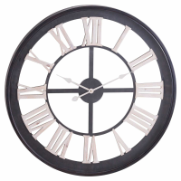 Black Framed Skeleton Round Industrial Wall Clock Gold Roman Numerals 80cm Diameter