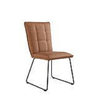 Industrial Metal Panel Back Tan Faux Leather Upholstered Dining Room Chair 92.5 x 49cm