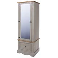 Traditional Tall Narrow Armoire Wardrobe with Mirrored Door and Antique Grey Waxed Top