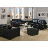 Gemona Modern Black Faux Leather 3 Seater Buttoned Sofa Back 205cm Wide