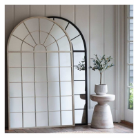 Hemsworth Venetian Inspired Black Finish Arched Living Room Wall Mirror 160x100cm