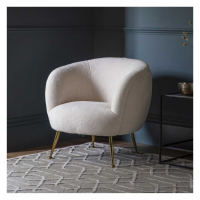 Modern Boucle Retro Tub Chair Faux Sheepskin White Fabric Upholstery Gold Metal Legs